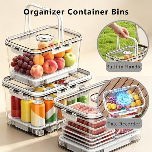 BPA-Free Stackable Clear Kitchen Organizer Bins - 3 Pack with Lids & Handles for Fridge, Pantry, and Cabinets - Ideal for Clutter-Free RV Camping Storage