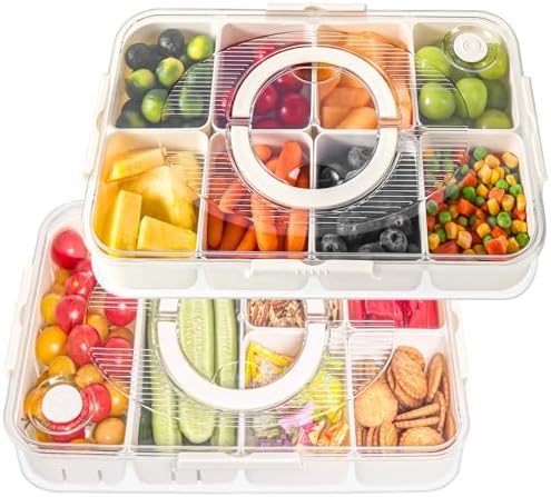 LUXEAR 2Pack 8-Compartment Snackle Box - Airtight Leakproof Divided Food Tray with Lid & Handle, BPA-Free Dishwasher Safe for Picnic, Fridge, Travel, Party, Ideal for Charcuterie & Food Storage