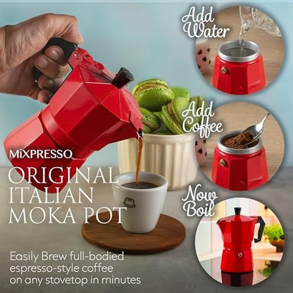 Mixpresso 3 Cup Moka Pot Stovetop Espresso Maker, Italian Cuban Coffee Pot