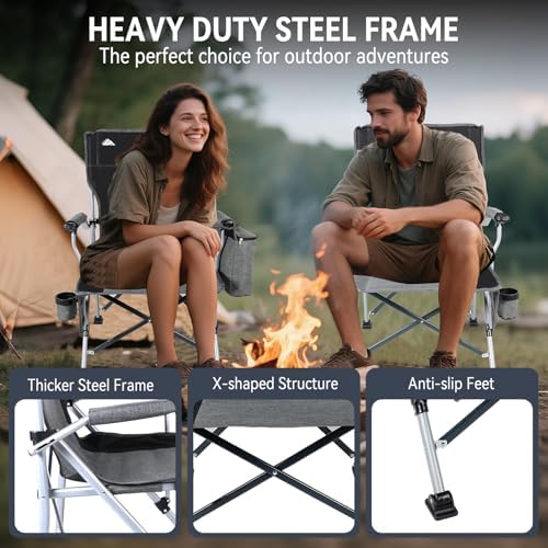 Ablazer 2 Pack Padded High Back Camping Chairs, 350 lb Capacity Each