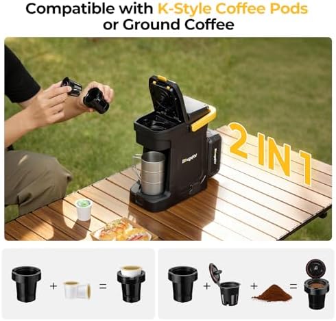 BougeRV 144Wh Portable Coffee Maker Compatible with K Cup & Ground Coffee