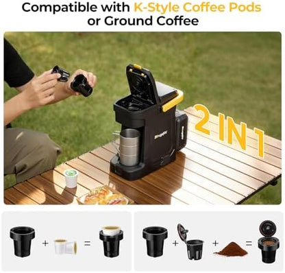 BougeRV 144Wh Portable Coffee Maker Compatible with K Cup & Ground Coffee