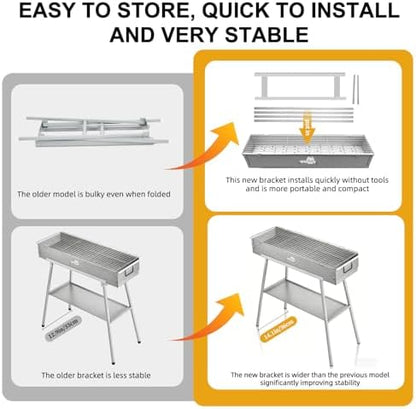 WILLBBQ Charcoal Grill, Portable BBQ Grill with Removable Stand & Shelf