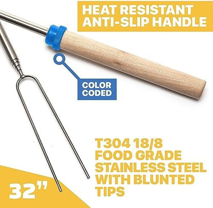 Grill Guru Smores Sticks for Fire Pit - Accessories for Campfire Marshmallow Roasting Sticks Smores Kit Outdoor-Smore Skewers Hot Dog Fork For Outside, Camping Essentials Bonfire Gear Long 32" 20 Pack