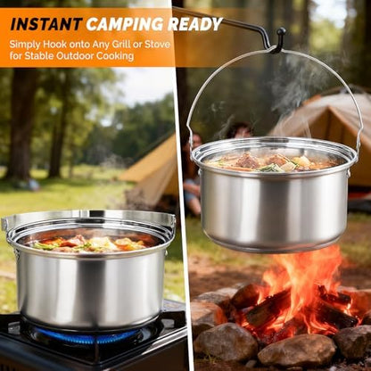 Bonnlo Camping Cookware Set, Lightweight Stainless Steel Nesting Cooking Mess Kit with Carrying Bag for 4-6 Campfire Cooking,Camp Kitchen, Outdoor