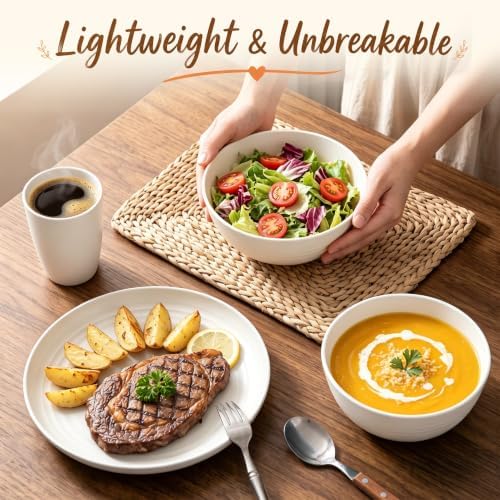 Kitchen Plates and Bowls Sets for 8, Dinner Plates Set of 8 - White