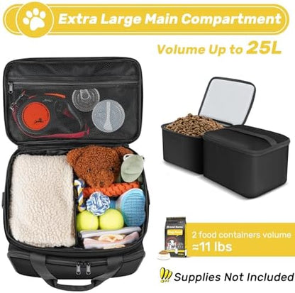 6 Set Dog Travel Bag, Large Pet Travel Kit for Supplies, Black