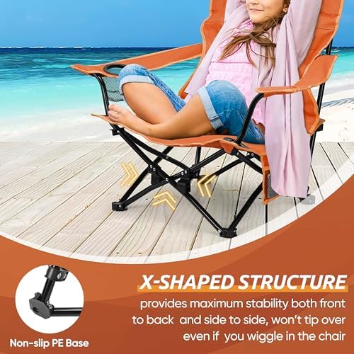HaSteeL Low Beach Chairs, 2Pcs Folding Camping Lawn Chairs - Orange
