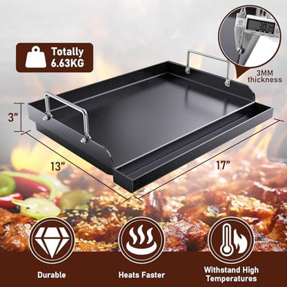 Pre-seasoned Cast Iron Griddle for Gas Grill, Nanoceramic Nonstick Flat Top Griddle Insert for Outdoor Gas Grill, 17" x 13" Flat Top Plate for Weber, Nexgrill, Charbroil Grills, Plancha Para Cocinar