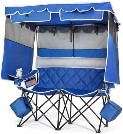 Suteck Double Camping Chair with Canopy, 660lbs Folding Loveseat with Shade