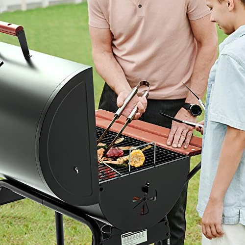 Royal Gourmet CC1830V 30 Barrel Charcoal Grill with Side Front Table