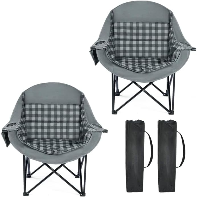 Oversized Camping Chairs 2 Pack, 500 LBS Heavy Duty Folding Chairs, Plaid