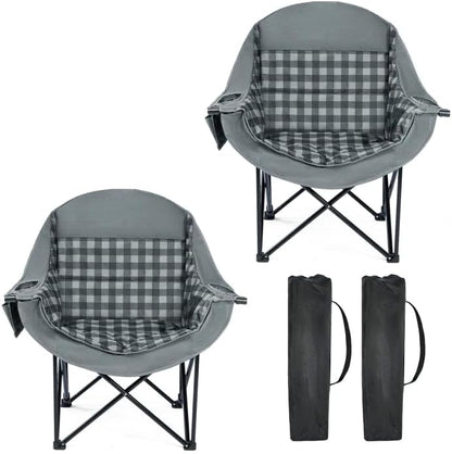 Oversized Camping Chairs 2 Pack, 500 LBS Heavy Duty Folding Chairs, Plaid