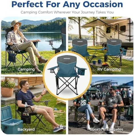 Outdoor Folding Camping Chairs 2 Pack, 350 lbs Capacity, Blue