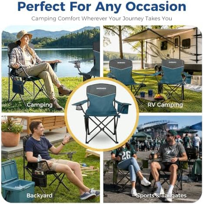 Outdoor Folding Camping Chairs 2 Pack, 350 lbs Capacity, Blue