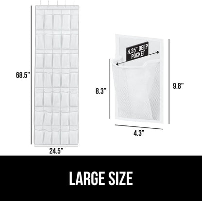 GORILLA GRIP Over the Door Shoe Organizer, 35 Large Breathable Mesh Pockets, Space Saving Hanging Storage Holder, 5 Hook Closet Rack Hanger, Hangs on Closets for Shoes, Accessories 68.5H x 24.5W White