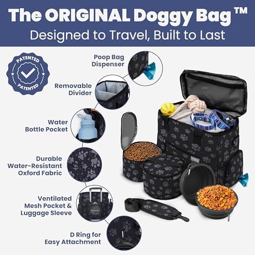 Rubyloo Original Doggy Bag™ Dog Travel Bag for Supplies with Travel Bowls