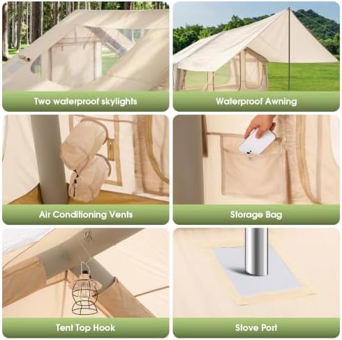 Inflatable Camping Tent with Electric Air Pump - 420D Heavy Duty Oxford - 5 Min Auto-Inflation - Panoramic Stargazing Skylight - 4 Season Luxury Glamping Cabin, 4-10 Person Multiple Sizes