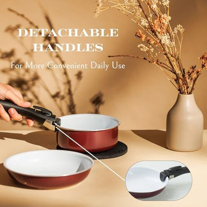 Moss & Stone 5-Piece Nonstick Pots and Pans Set, Removable Handle Cookware