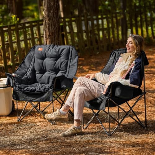 EVER ADVANCED 2 Set Camping Chair Detachable Cushion Supports 400LBS Black