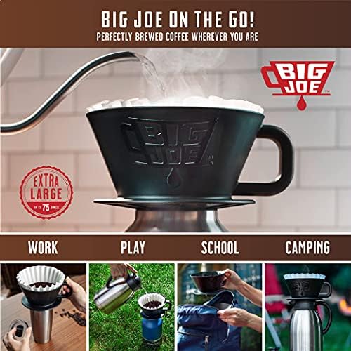 BIG JOE® Large Pour Over Coffee Dripper (Durable BPA-Free Plastic) w/ 50 Filters - Brews 12 to 75 oz of Coffee into Any Mug, Carafe, or Thermos - Dishwasher Safe - Made in USA
