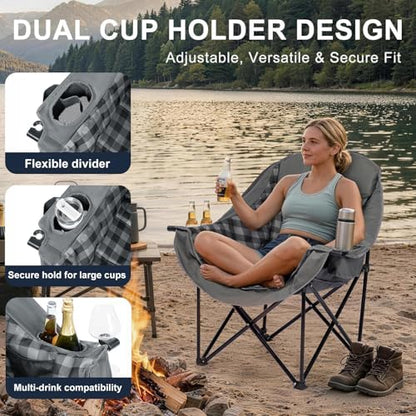 Oversized Camping Chair for Adults, 500 LBS Heavy Duty Folding Chair, Plaid