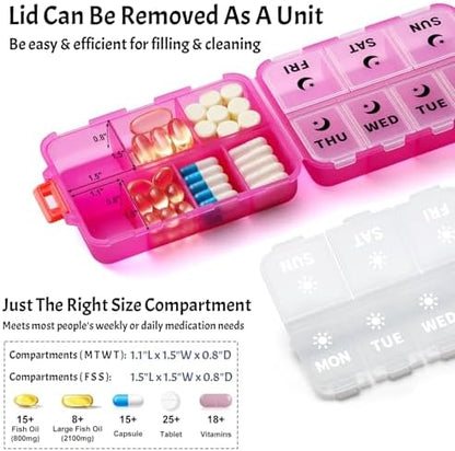 Foldable Portable 7 Day Pill Organizer 2 Times a Day, AM PM Weekly Pill Box