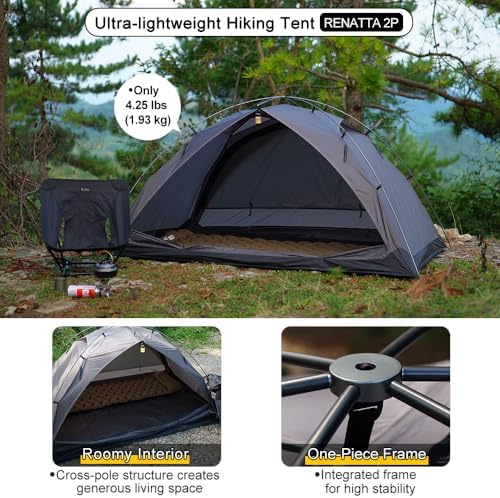 Soomloom Hiking Tent RENATTA 2P Lightweight Spacious Comfortable Camping Windproof Waterproof UV Protection Ventilation Easy Setup 2-Person Camping Shelter