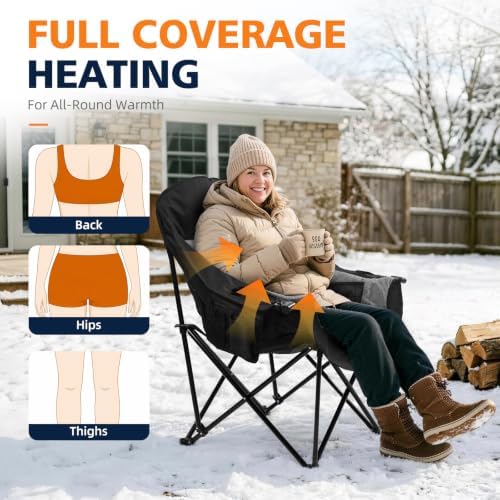 Heated Camping Chair - Oversized Outdoor Folding Chair for Adults