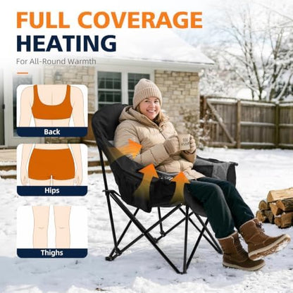 Heated Camping Chair - Oversized Outdoor Folding Chair for Adults