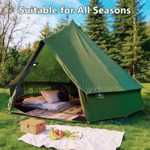 Canvas Bell Yurt Tent with Stove Jack, Waterproof Luxury 4 Season Tents for Family Outdoor Camping 100% Cotton Green Glamping Tents for Hunting, Partie, All Year Living