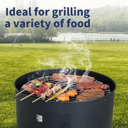 16 inch Vertical Charcoal Smoker, Mini BBQ Grill, Fire Pit, 3-in-1 with Built-in Thermometer, Adjustable Air Vent, Idea for Parties, Backyard, Patio, Camping
