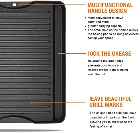 GGC Reversible Cast Iron Grill Griddle for All Camp Chef 14" and 16" Stoves, Double Side Griddle for Camp Chef Explorer 2-Burner, 3-Burner, Single Burner Stove, Cooking Surface 14" x 16"
