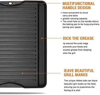 GGC Reversible Cast Iron Grill Griddle for All Camp Chef 14" and 16" Stoves, Double Side Griddle for Camp Chef Explorer 2-Burner, 3-Burner, Single Burner Stove, Cooking Surface 14" x 16"
