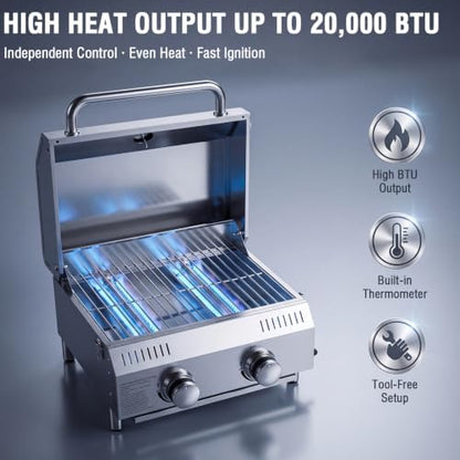 Bestfire 2-Burners Tabletop Propane Grill, 20,000 BTU