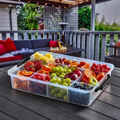 Farberware Build-A-Board Snacklebox Serving Tray with Locking Plastic Cutting Board Lid, Portable Storage Container with Compartments for Charcuterie, and More-Make it. Take it. Enjoy it, 11x16-Inch