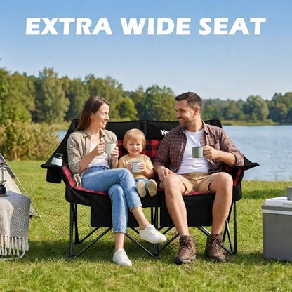 Youtanic Double Camping Chair, Heavy Duty 650lbs Padded Loveseat for Adults