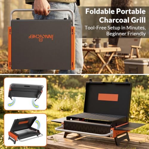 Portable Charcoal Grill, Foldable Tabletop BBQ Grill for 2-4 People