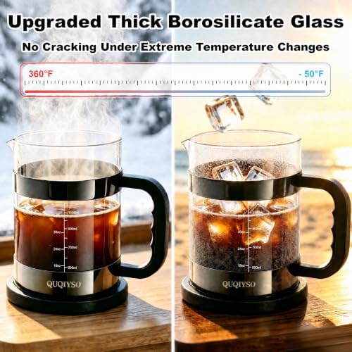 QUQIYSO French Press Coffee Maker 51oz, Large French Press, Thickened Glass