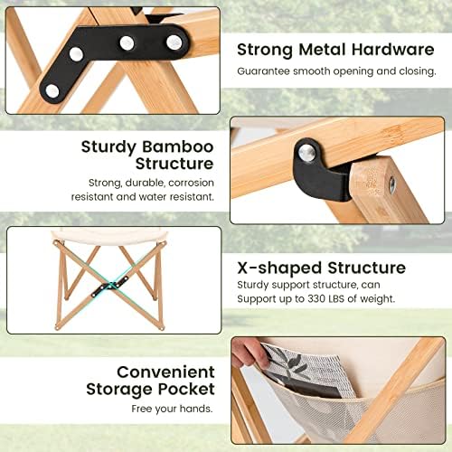 GIANTEX Camping Chairs 2 Pack, Folding Beach Chairs for 330lbs, Outdoor Butterfly Chair, Portable Lawn Chairs for Picnic Fishing Hiking Mountaineering, Lightweight Bamboo Frame No Assembly (Beige)