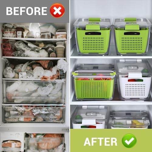 LUXEAR Fruit Vegetable Storage Container, 4 Pack Fresh Containers for Fridge with Lids BPA-Free Produce Refrigerator Organizer for Fruit, Veggie, Berry, Meat Storage Keep Fresh Longer-Green