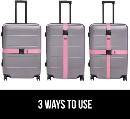 GORILLA GRIP Heavy Duty Adjustable Luggage Straps for Suitcases, Easy to Identify Travel Belt Connector Holds Suitcase Together, Extends Life of Bag, Strap Connects Two Bags, Accessories 2 Pack Pink