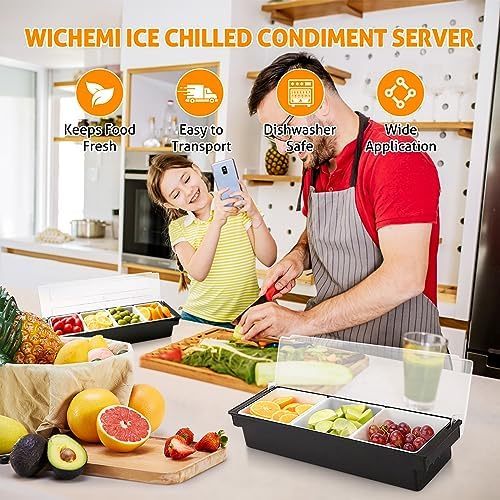 WICHEMI Ice Chilled Condiment Caddy with 3 Removable Trays and Lids