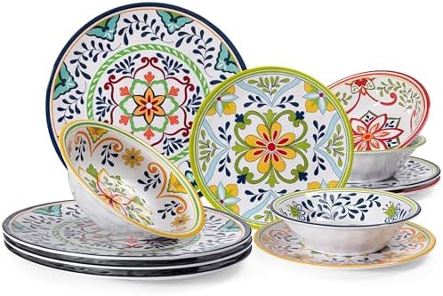 12 pcs Talavera Melamine Dinnerware Set, Service for 4