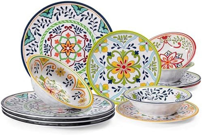 12 pcs Talavera Melamine Dinnerware Set, Service for 4