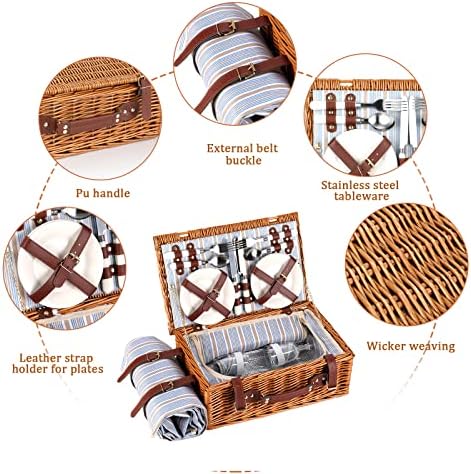 Picnic Basket for 4 Persons with Waterproof Picnic Blanket