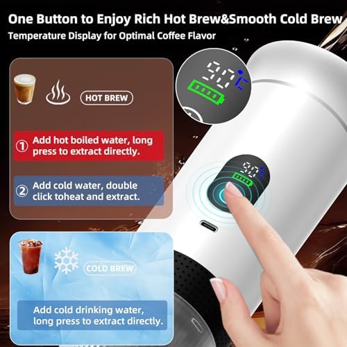 Portable Coffee Maker for Travel & Camping, Portable Espresso Maker with Bag, Rechargeable Cordless Battery Operated Coffee Makers for Ground Coffee, NS Capsule RV, Hiking, Office(White)