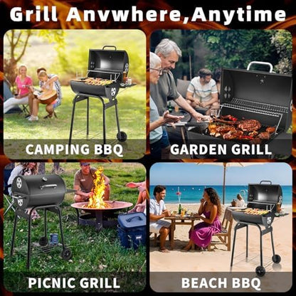 Kendane Barrel Charcoal Grill, Large Charcoal Grills with Side Shelf