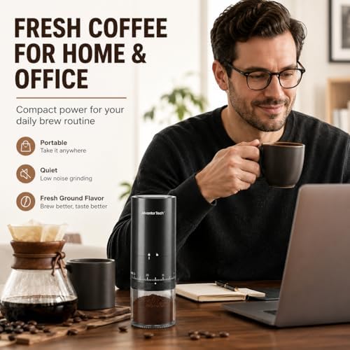 Portable Electric Burr Coffee Grinder - Cordless Rechargeable Coffee Grinder with Ceramic Conical Burr, USB-C, Ultra Quiet <65dB, 38 Adjustable Settings, Travel Coffee Grinder for Camping Office Home