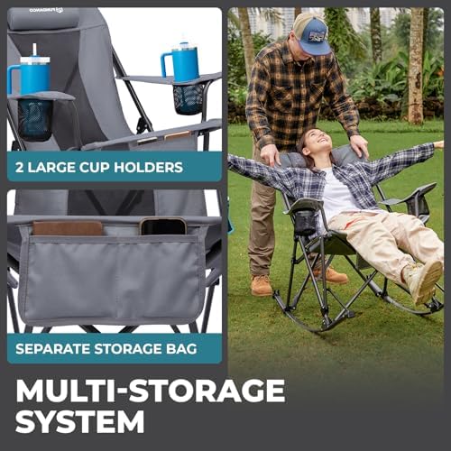 FUNDANGO Rocking Camping Chair for Adults, 2 Pack Portable Camp Chairs
